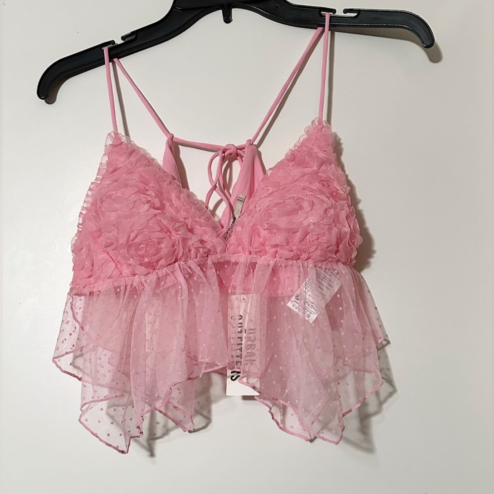 Urban Outfitters Pink Sheer Ruffle Top - Picture 3 of 12
